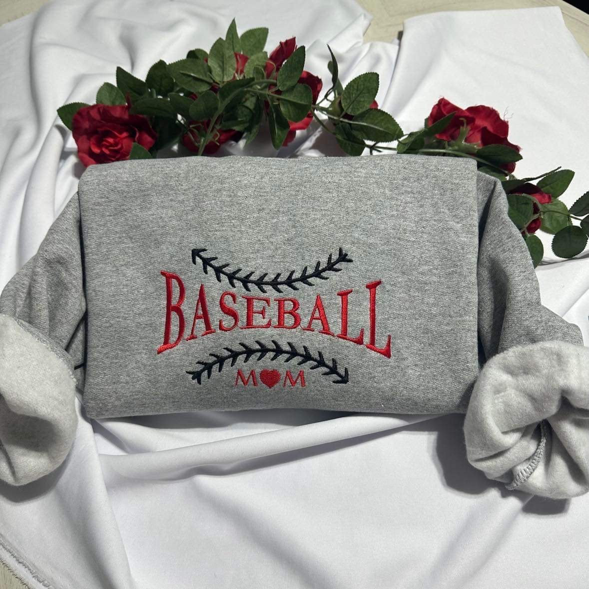 Baseball mom embroidered sweatshirt; Baseball lover gift for her/mom embroidered crewneck